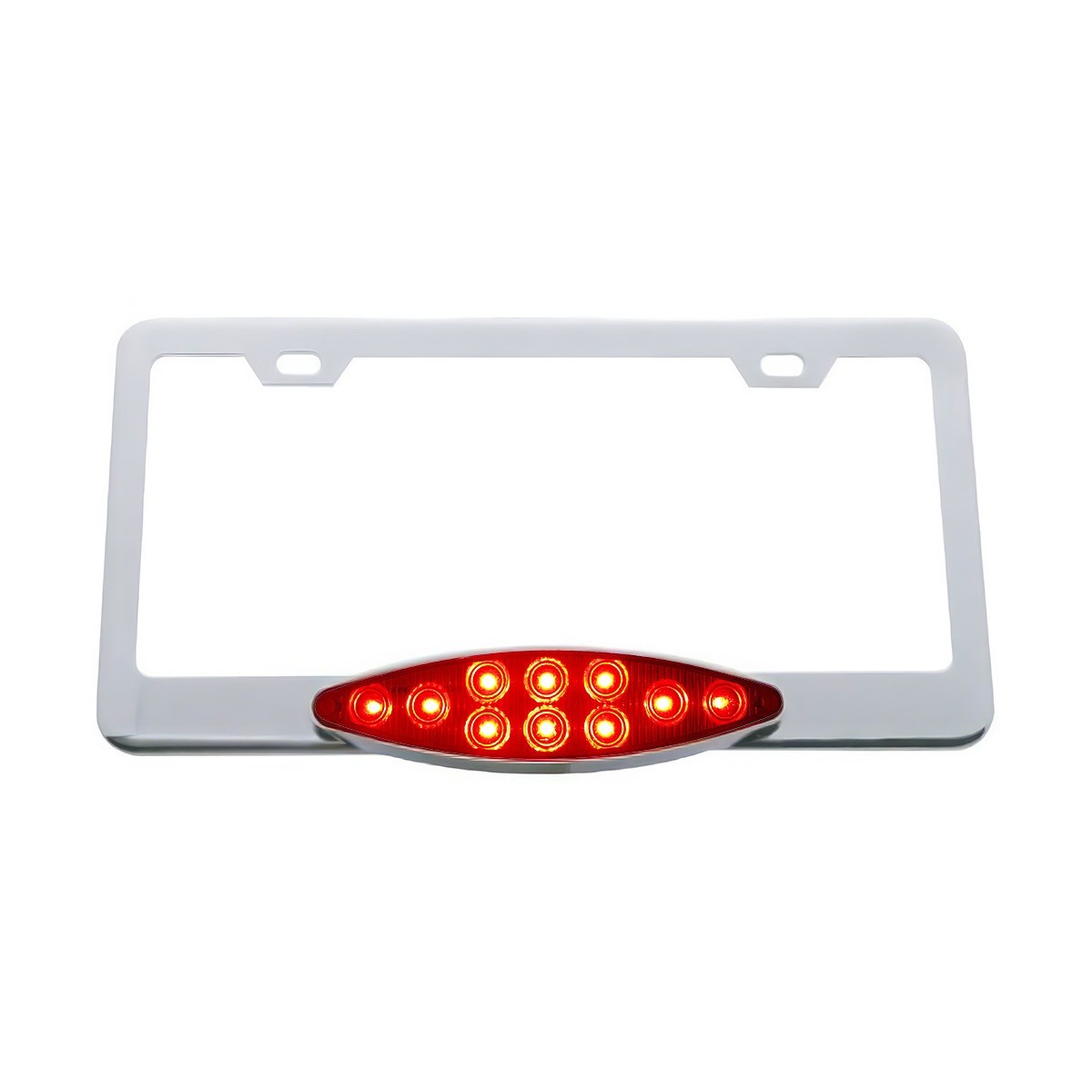 Chrome License Plate Frame With 10 LED Cats Eye Light - Red LED/Red Lens - Thumbnail 3