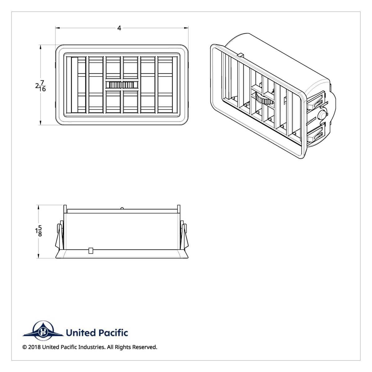 Chrome Plastic A/C Vent With Cross Grids for 1989-2010 Freightliner FLD/Classic - Driver - Thumbnail 7