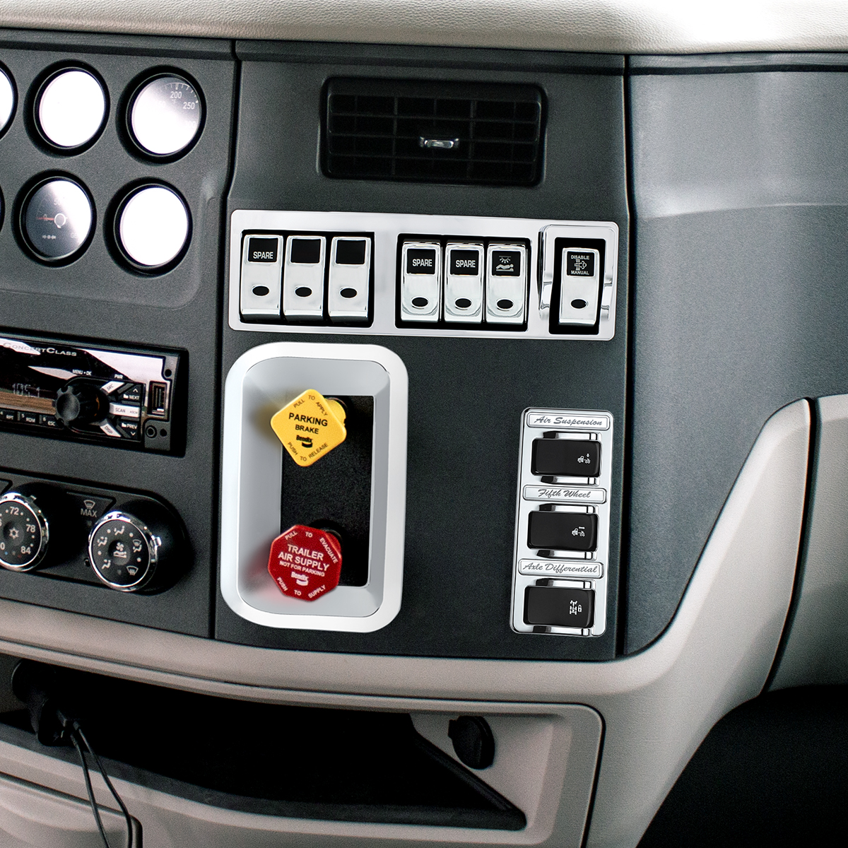 Chrome Rocker Switch Cover For Peterbilt 579 (2013-2019) & 567 (2014-2018)- 2 Openings (Card of 3) - Thumbnail 4