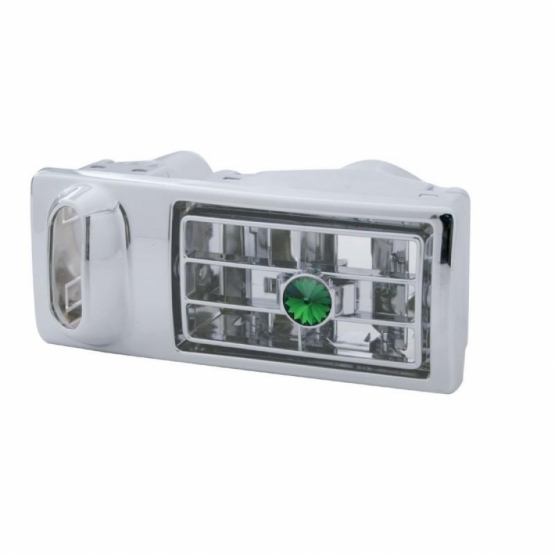Chrome Plastic A/C Vent With Color Crystal For 2002-2005 Kenworth - Green Crystal - Driver