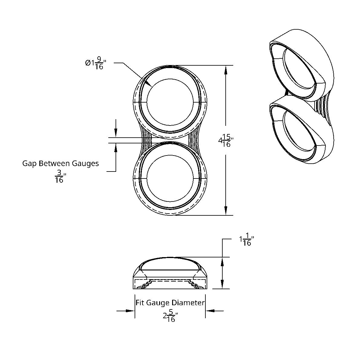 2 Gauge Cluster Bezel With Visor For Peterbilt (2005 & Older)- Vertical - Thumbnail 2