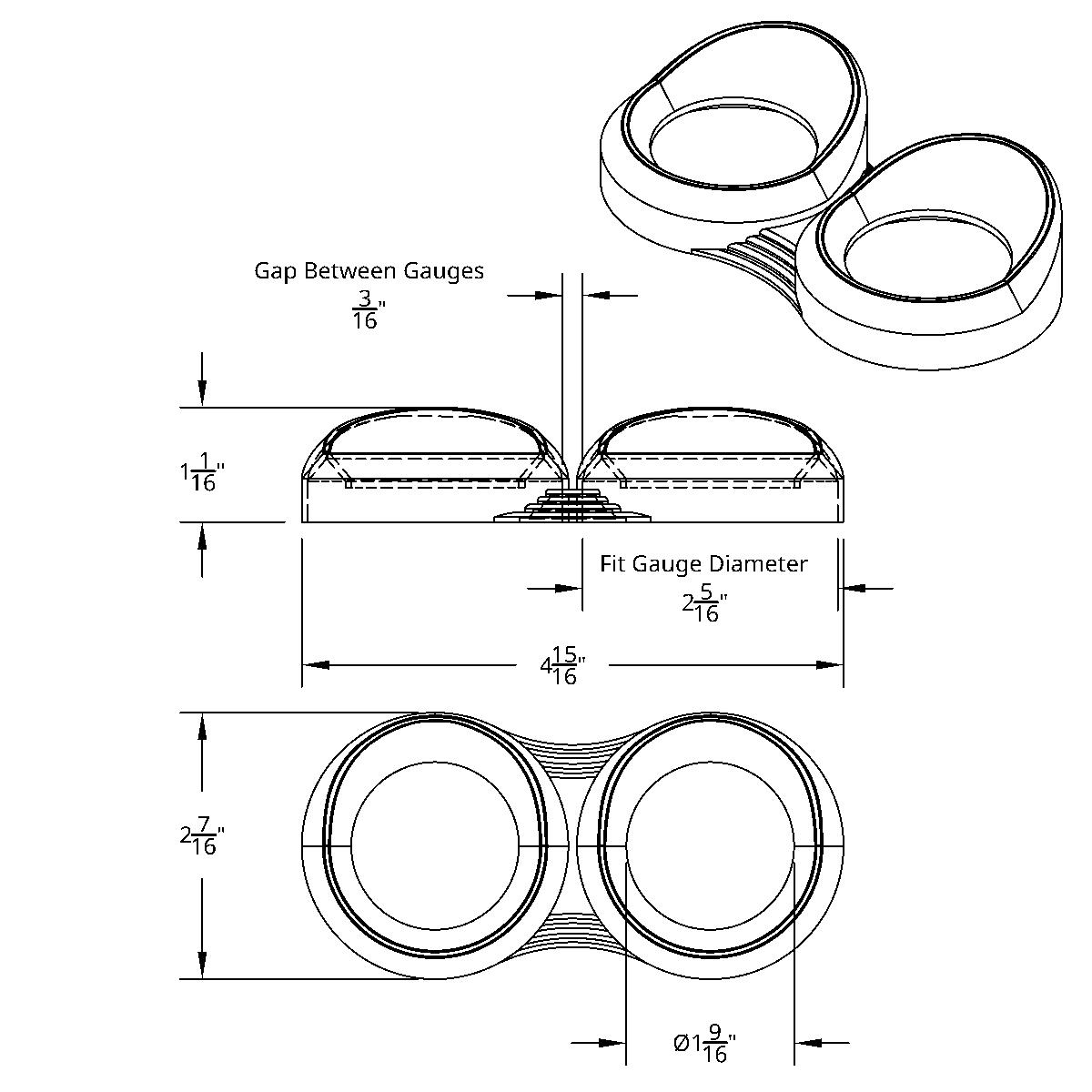 2 Gauge Cluster Bezel With Visor For Peterbilt (2005 & Older)- Horizontal - Thumbnail 3