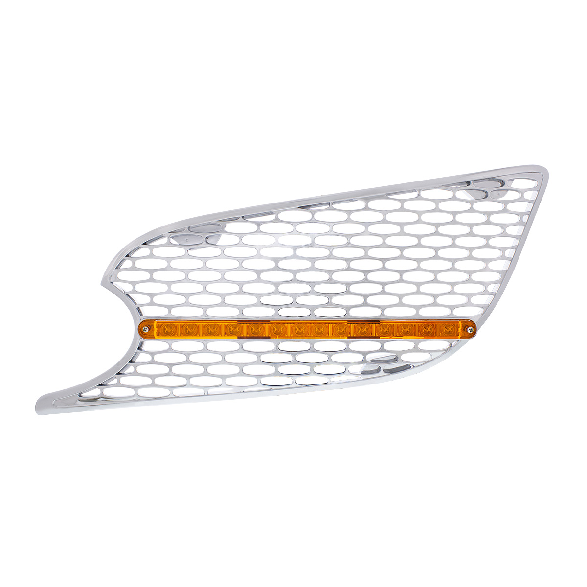 Chrome Air Intake Grille With LED Light For 2012-2021 Peterbilt 579 (Driver) - Amber LED/Amber Lens - Thumbnail 2
