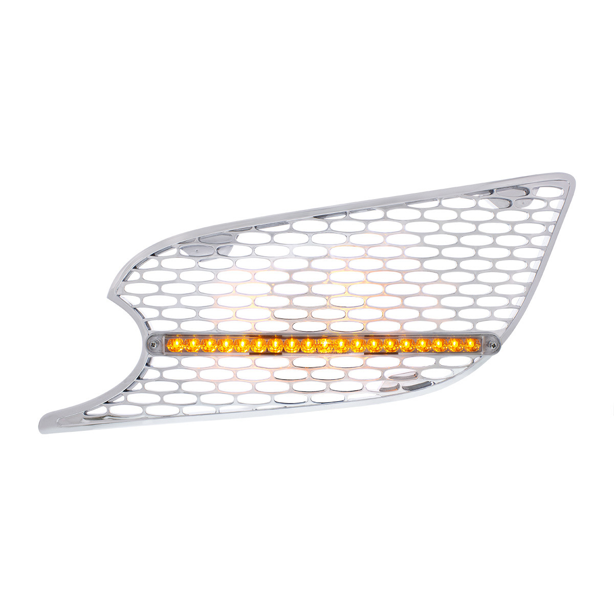 Chrome Air Intake Grille W/Reflector LED Light For 2012-2021 Peterbilt 579 (Driver) - Amber LED/Clear Lens - Thumbnail 5