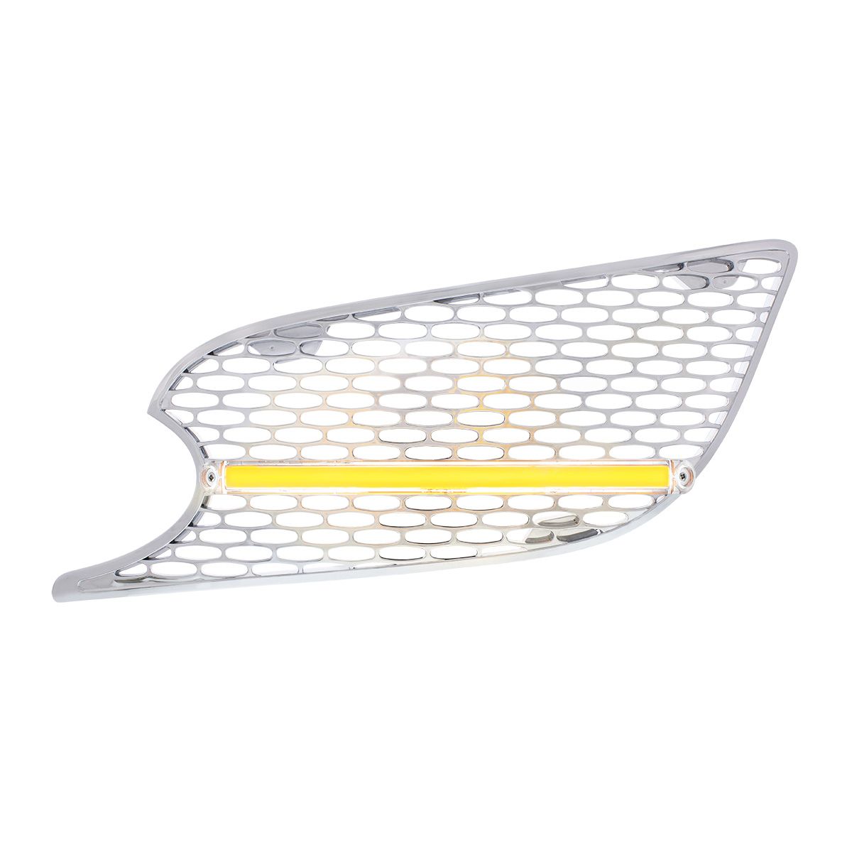 Chrome Air Intake Grille With LED GloLight For 2012-2021 Peterbilt 579 (Driver) - Amber LED/Clear Lens
