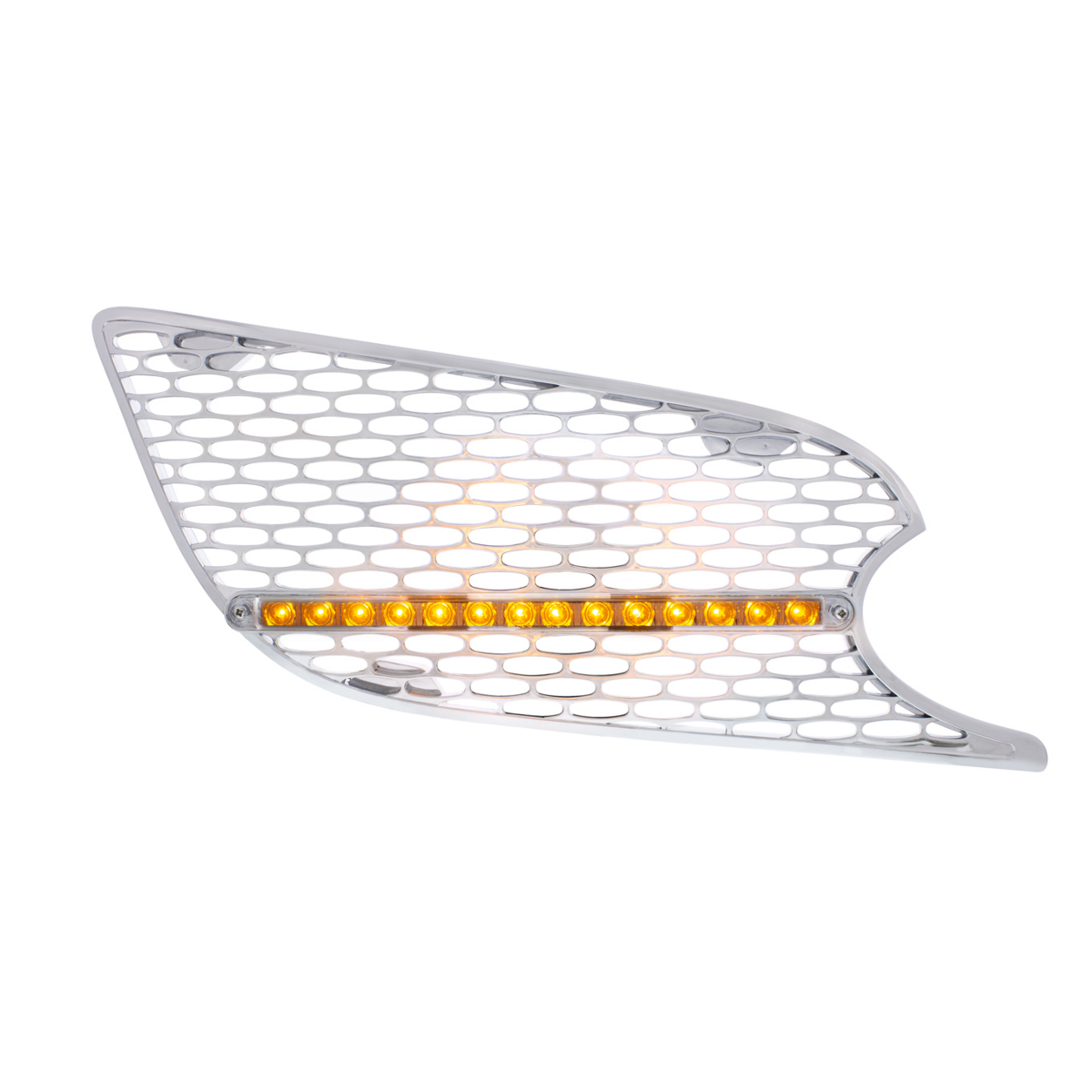 Chrome Air Intake Grille With LED Light For 2012-2021 Peterbilt 579 (Passenger) - Amber LED/Clear Lens - Thumbnail 5
