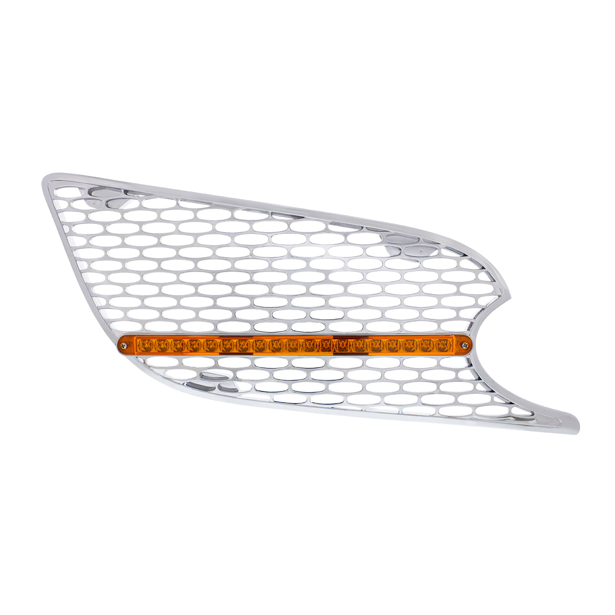 Chrome Air Intake Grille W/Reflector LED Light For 2012-2021 Peterbilt 579 (Passenger) - Amber LED/Amber Lens - Thumbnail 2