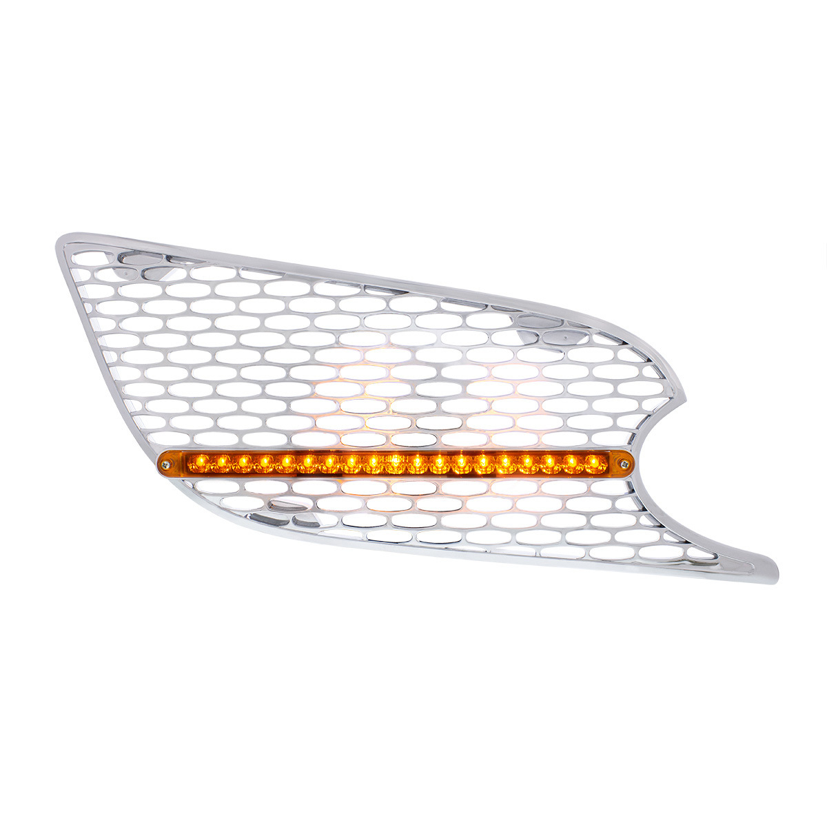 Chrome Air Intake Grille W/Reflector LED Light For 2012-2021 Peterbilt 579 (Passenger) - Amber LED/Amber Lens - Thumbnail 5
