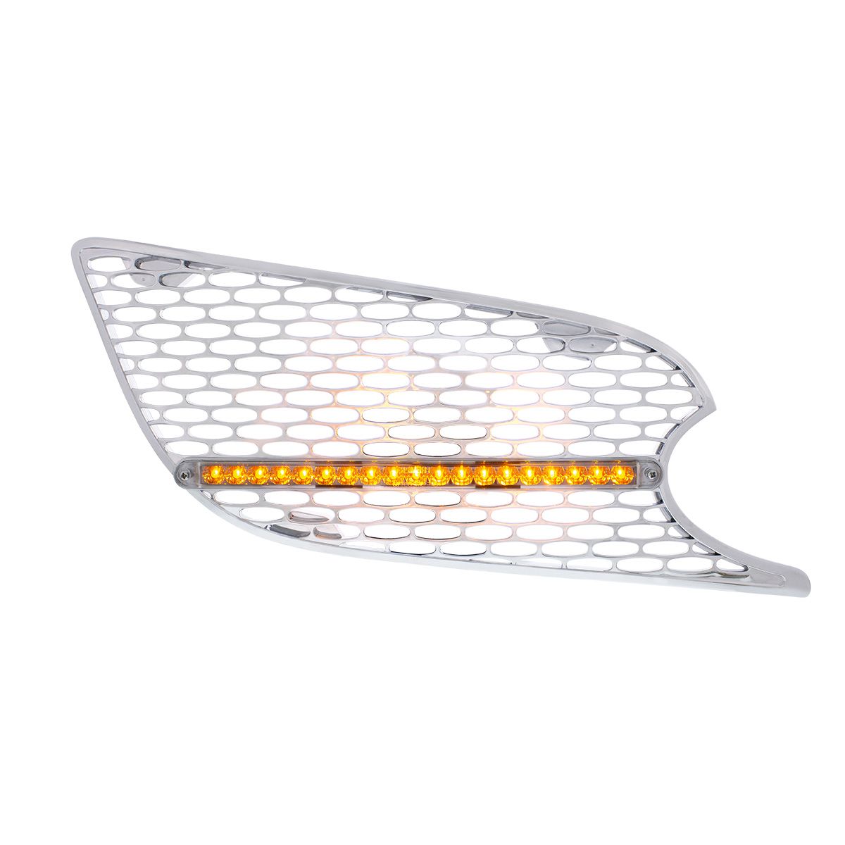 Chrome Air Intake Grille W/Reflector LED Light For 2012-2021 Peterbilt 579 (Passenger) - Amber LED/Clear Lens