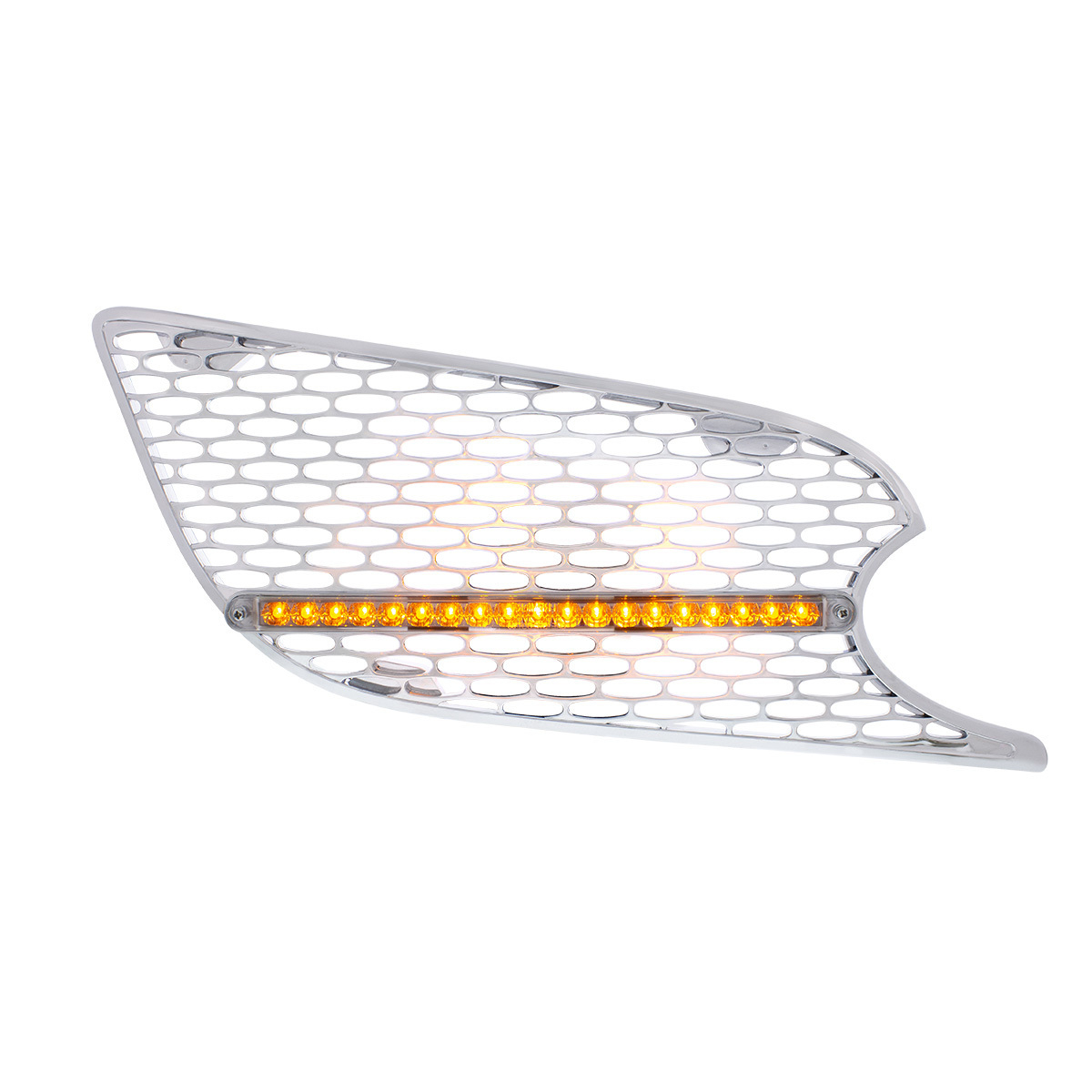 Chrome Air Intake Grille W/Reflector LED Light For 2012-2021 Peterbilt 579 (Passenger) - Amber LED/Clear Lens - Thumbnail 5