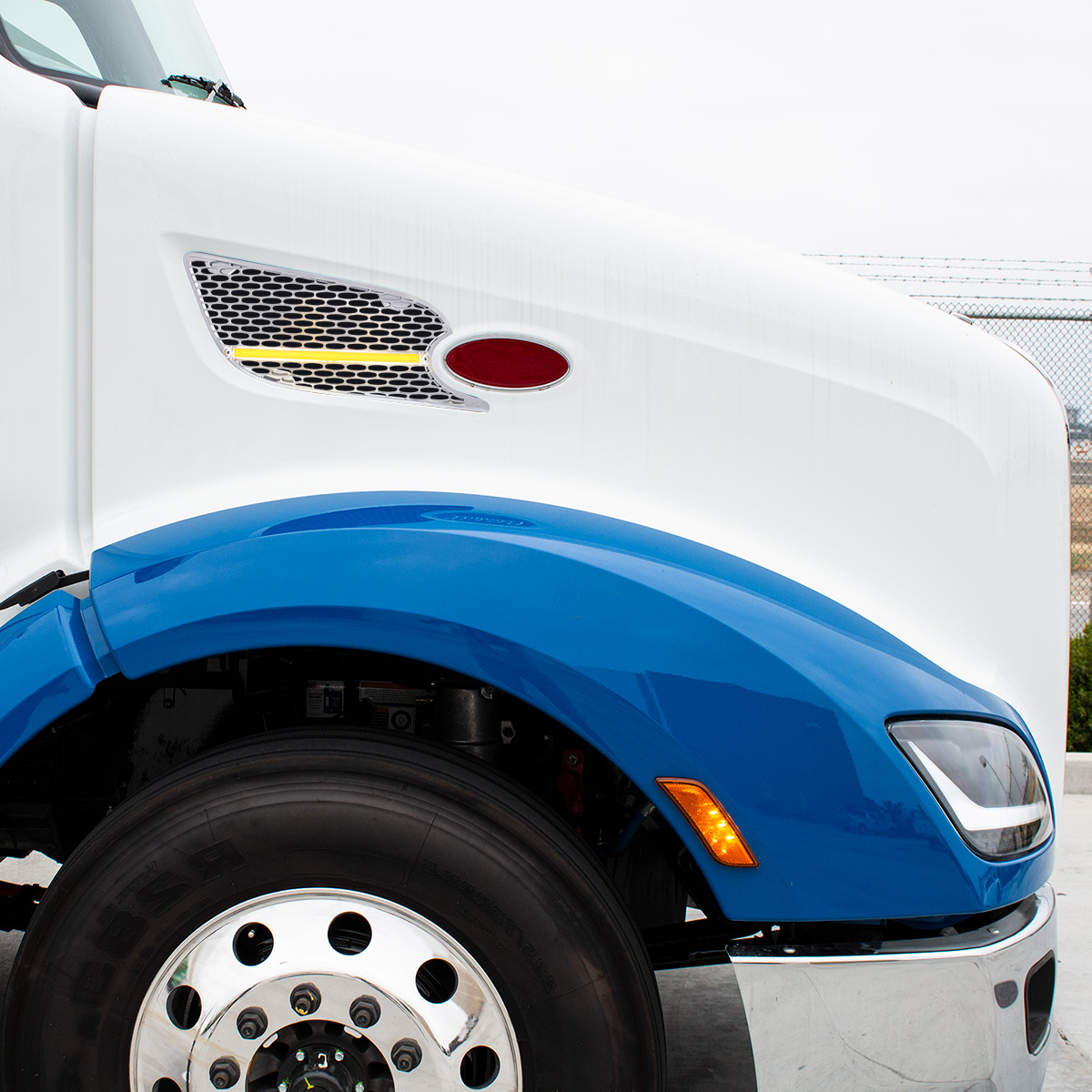 Chrome Air Intake Grille With LED GloLight For 2012-2021 Peterbilt 579 (Passenger) - Amber LED/Clear Lens - Thumbnail 3