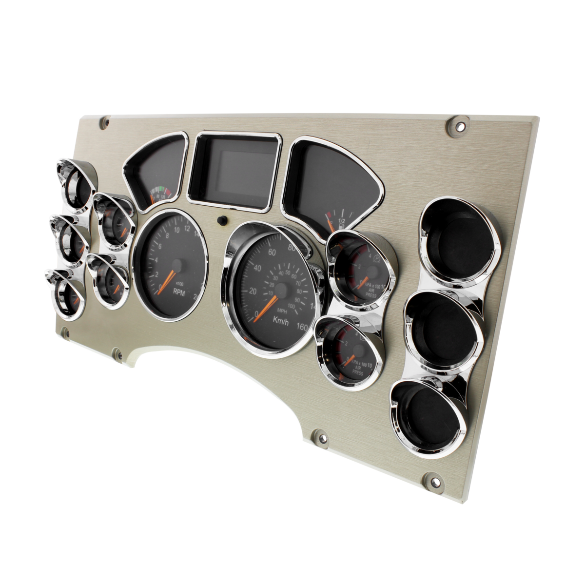 Chrome Small 2-Gauge Bezel With Visor For Mack - Thumbnail 3