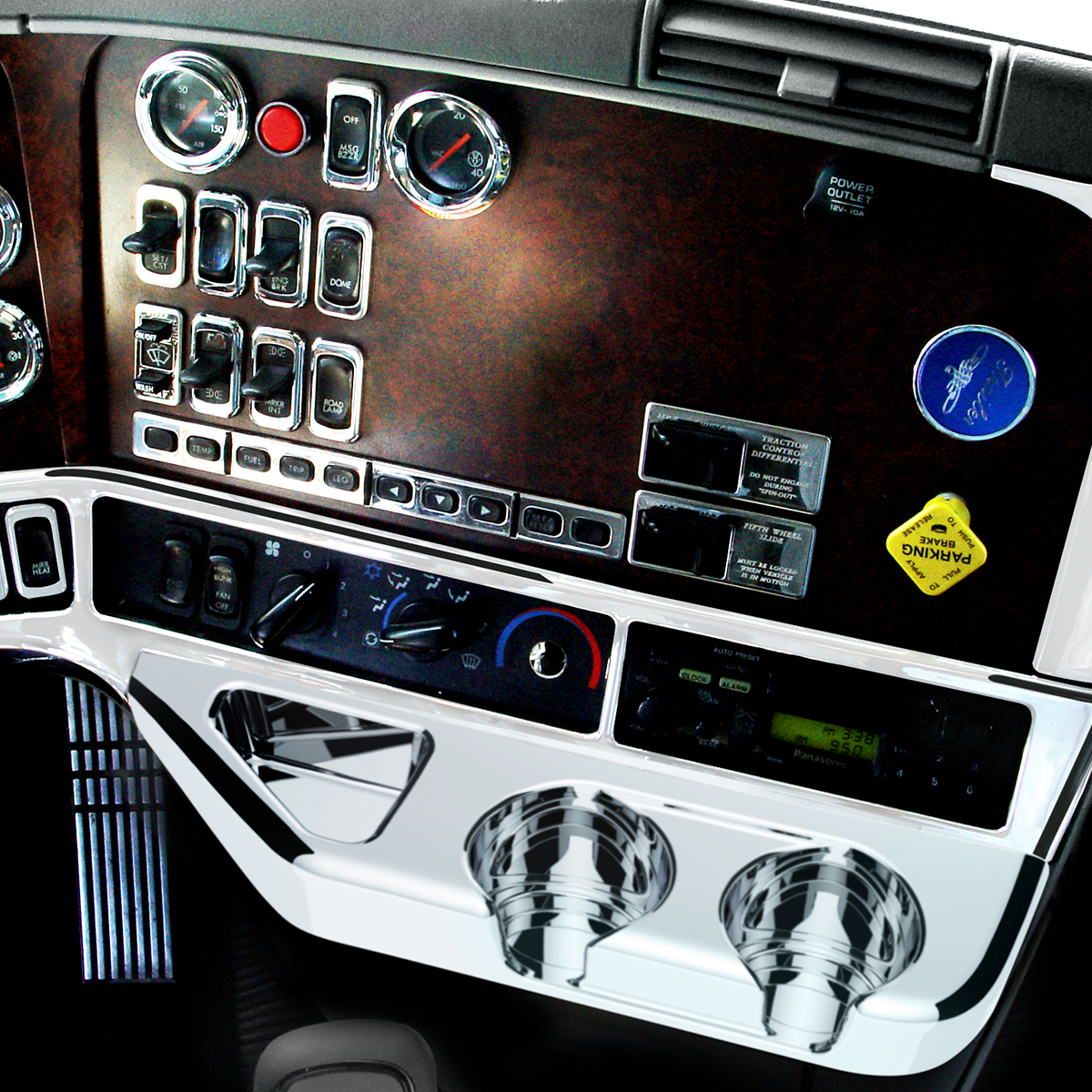 Chrome Center Cup Holder Panel For Freightliner Columbia (2003-2011) & Century/Coronado (2002-2010) - Thumbnail 6