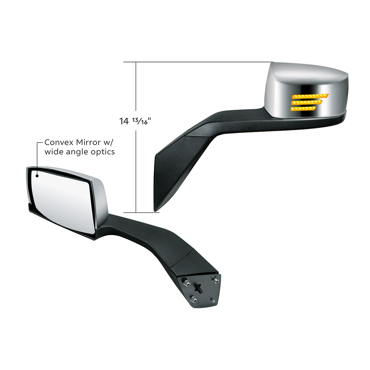 Chrome Hood Mirror Assembly With Sequential LED Turn Signal For 2004-2017 Volvo VNL-Driver - Thumbnail 5