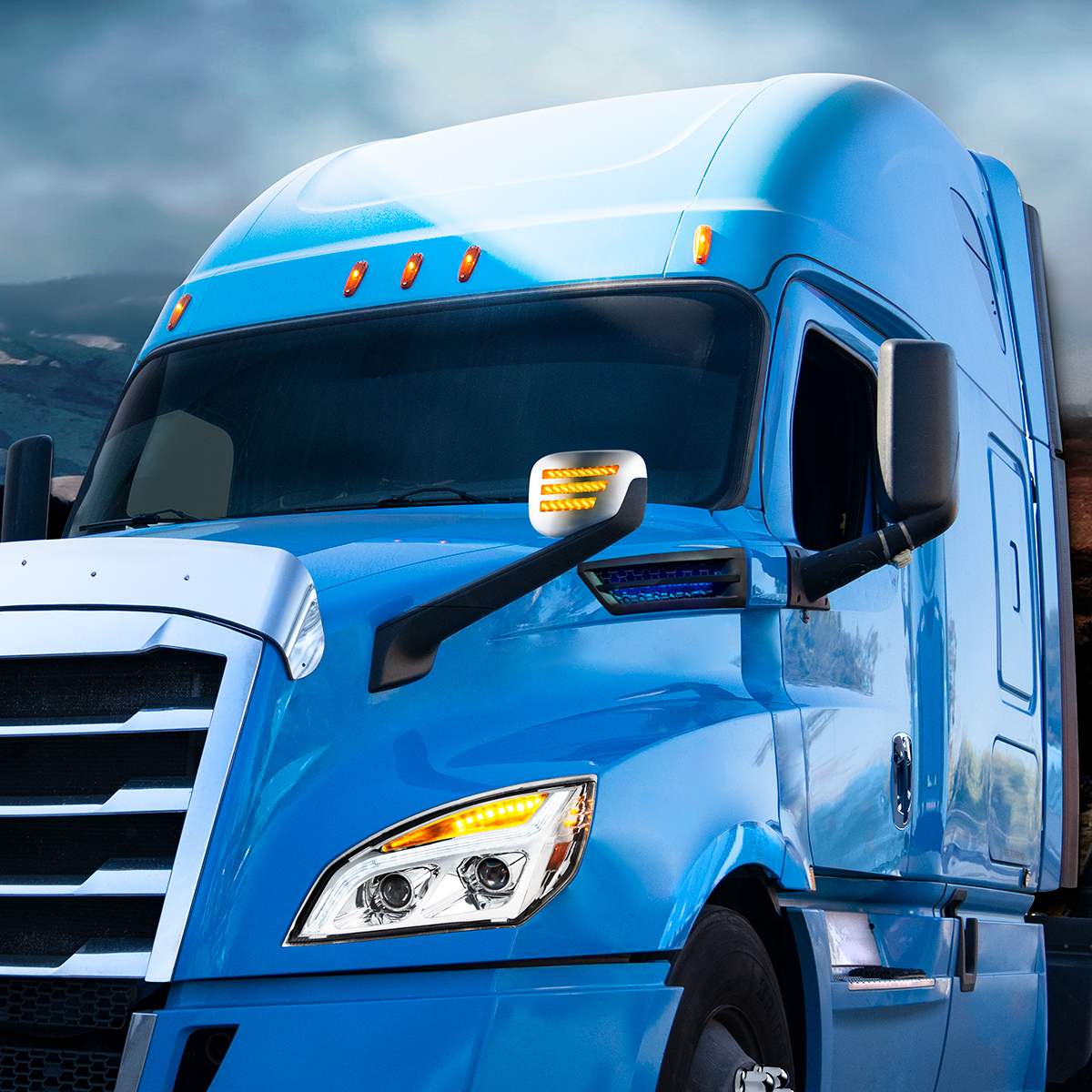 Chrome Hood Mirror Assembly W/ Sequential LED Lights For 2018-2025 Freightliner Cascadia - Passenger/Heated - Thumbnail 10