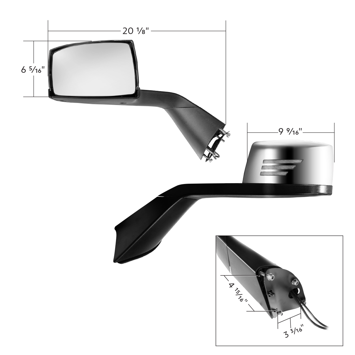 Chrome Hood Mirror Assembly With Sequential LED Turn Signal For 2018-2024 Volvo VNL - Driver - Thumbnail 8