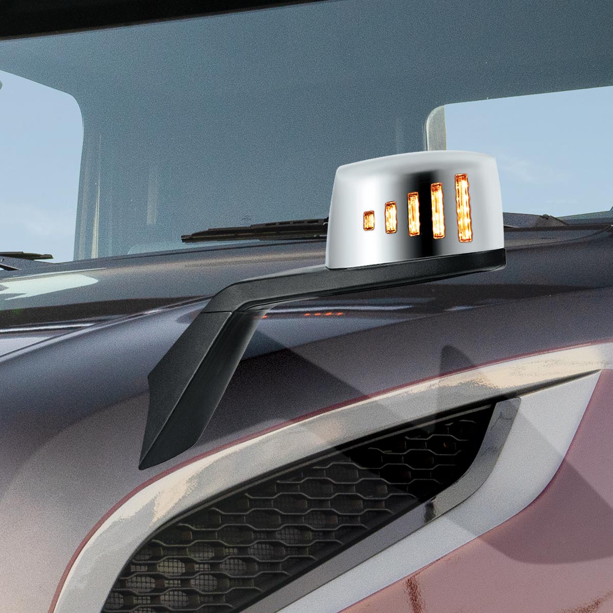 Hood Mirror Assembly W/LED Lights On Mirror Cover & Glass For 2018-2024 Volvo VNL - Driver - Thumbnail 12