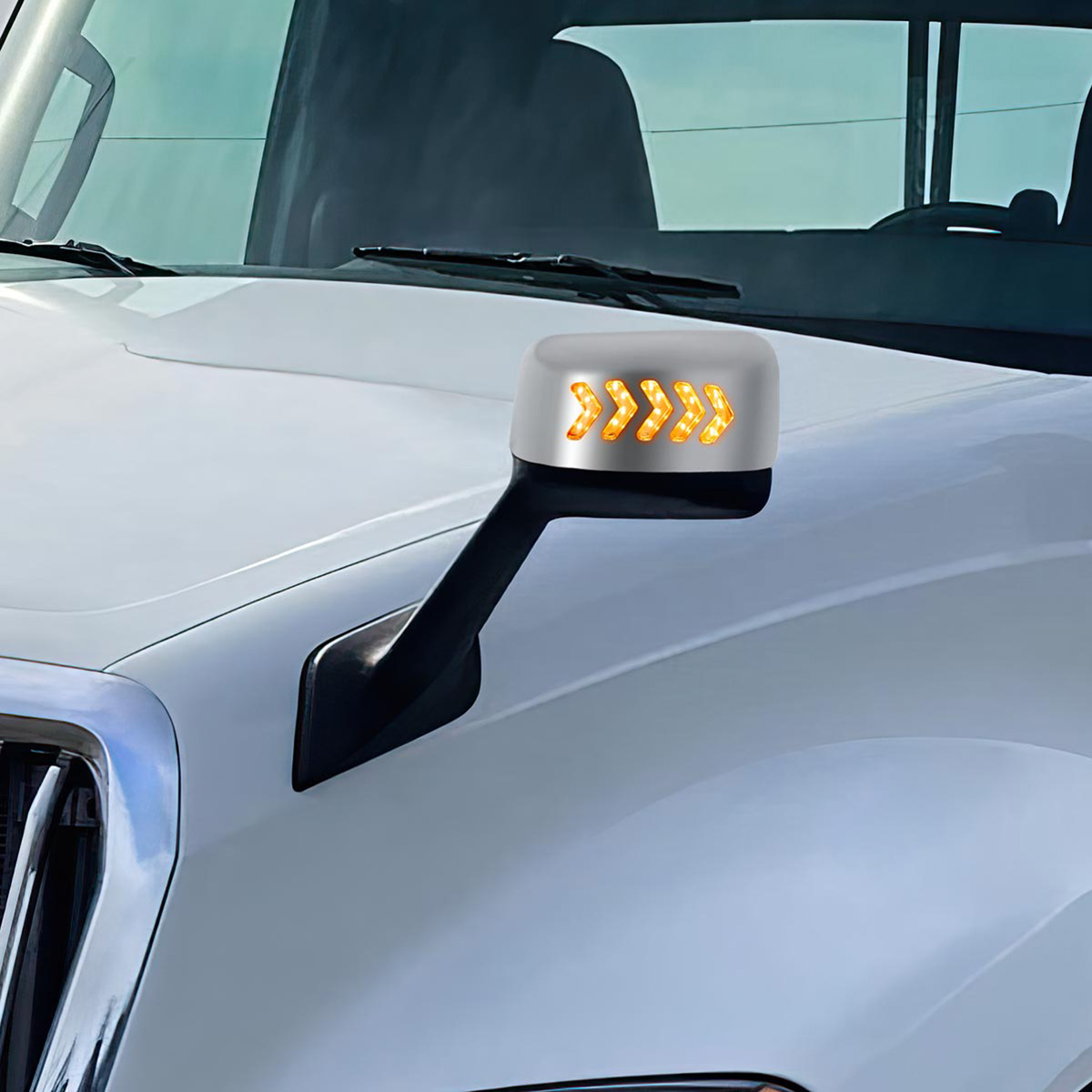 Chrome Plastic Hood Mirror Assembly With Sequential LED Turn Signals For 2018-2024 International LT-Driver - Thumbnail 12