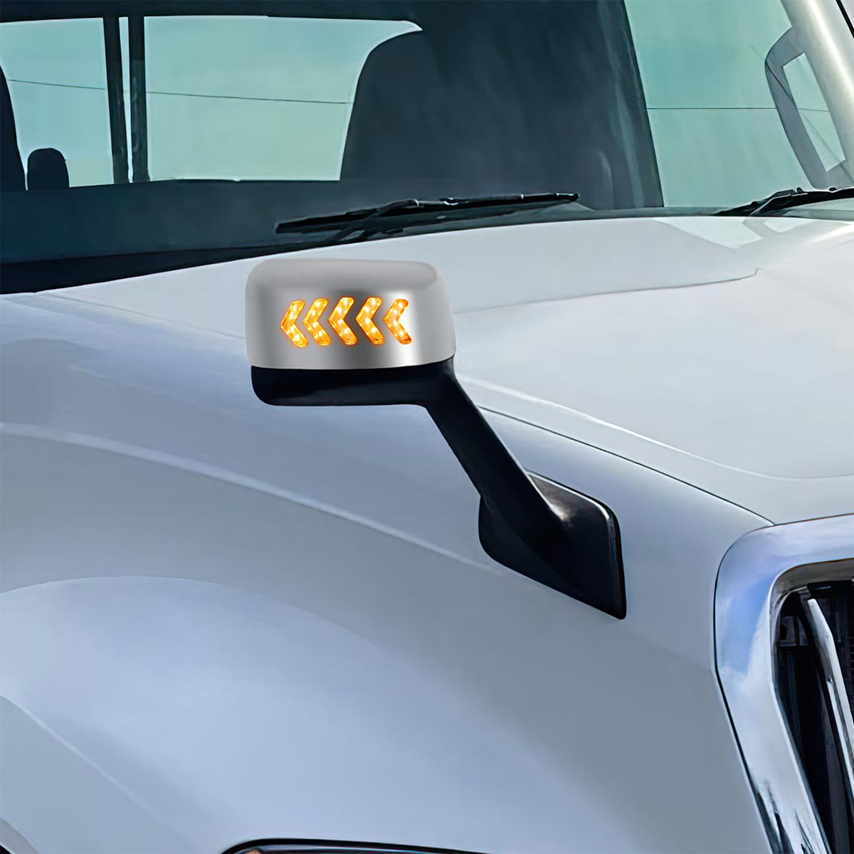 Chrome Plastic Hood Mirror Assembly With Sequential LED Turn Signals For 2018-2024 International LT-Passenger - Thumbnail 12