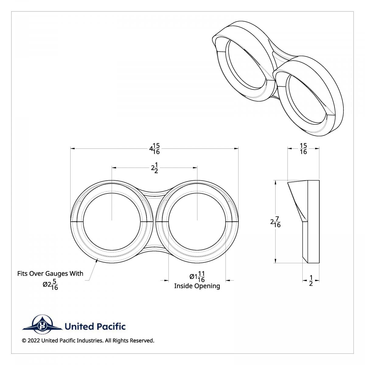 Small 2 Gauge Cluster Bezel With Visor For 2008-2017 Freightliner Cascadia - Horizontal - Thumbnail 4