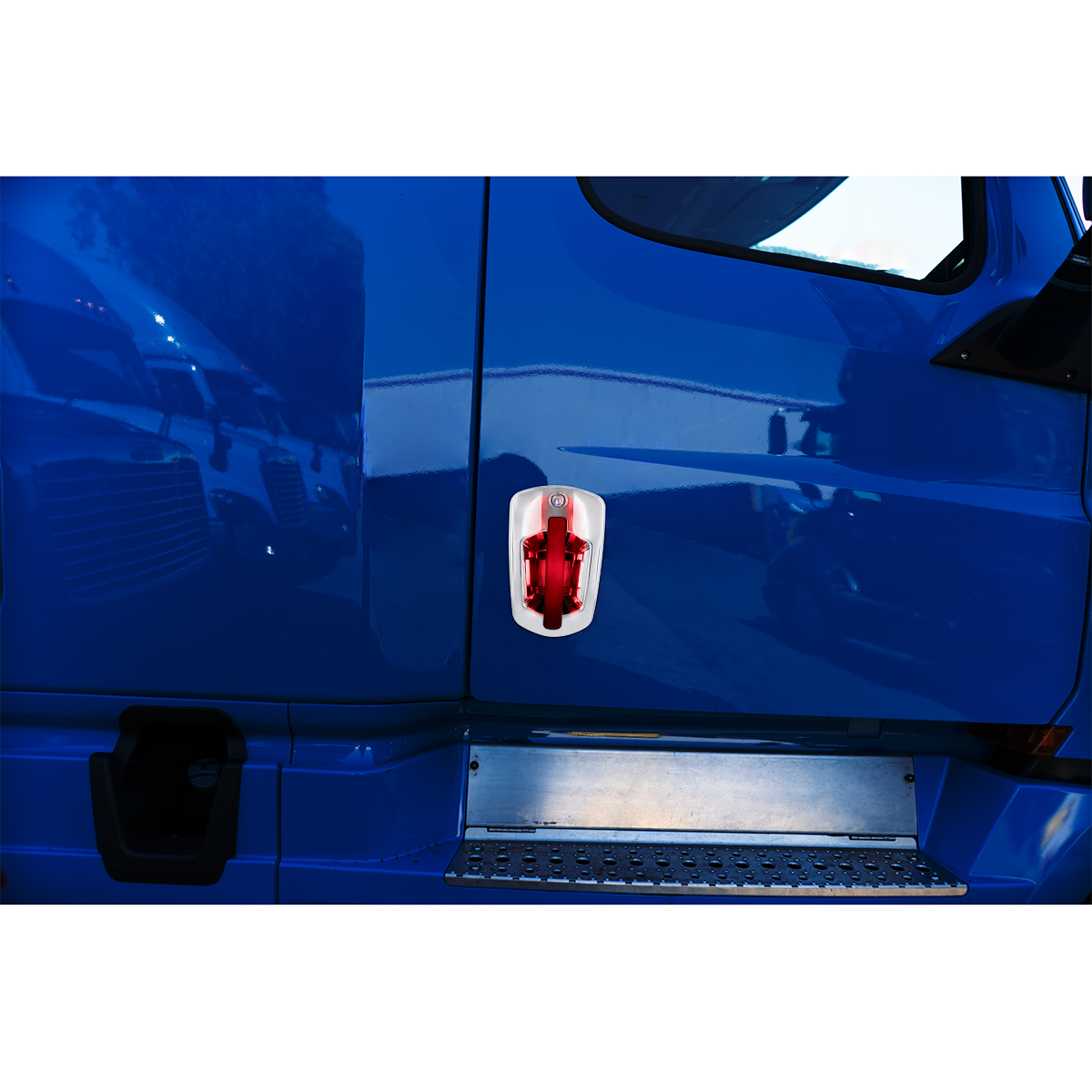 6 LED Chrome Door Handle Cover For 2018-2025 Freightliner Cascadia - Passenger, Red LED - Thumbnail 5