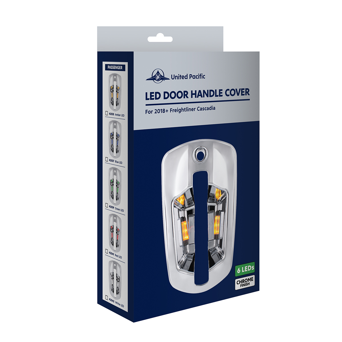 6 LED Chrome Door Handle Cover For 2018-2025 Freightliner Cascadia - Driver, White LED - Thumbnail 6