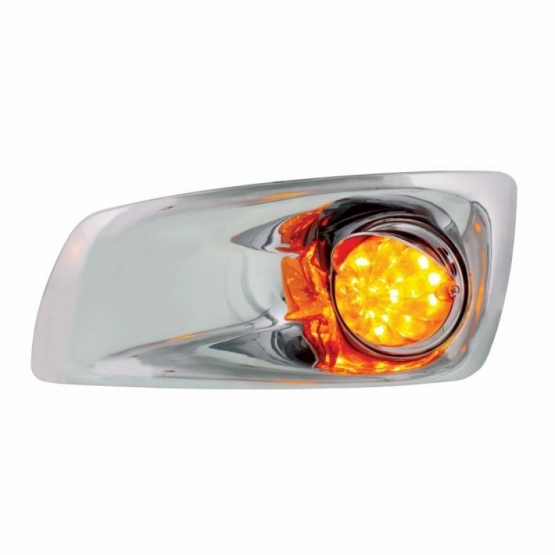 Fog Light Cover With Amber LED Hi/Lo Watermelon Light & Visor For 2007-17 KW T660- Driver -Amber Lens