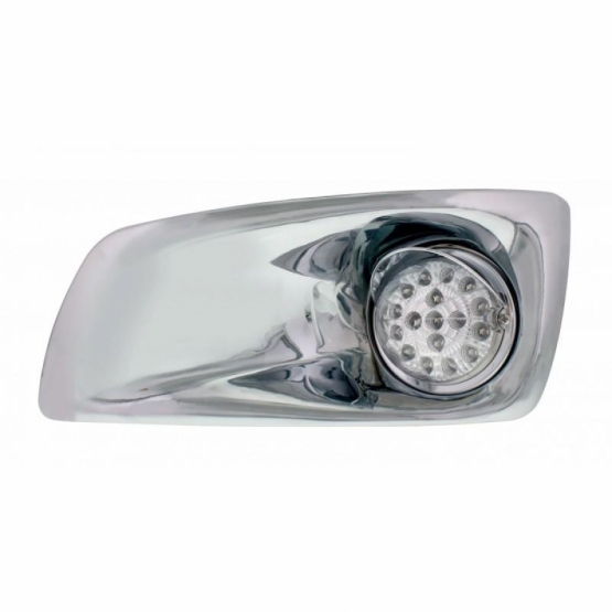 Fog Light Cover With Amber LED Hi/Lo Clear Style Reflector Light & Visor For 2007-17 KW T660- Driver -Clear Lens
