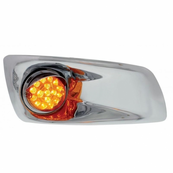 Fog Light Cover With 17 Amber LED Clear Style Reflector Light & Visor For 2007-17 KW T660- Passenger -Amber Lens