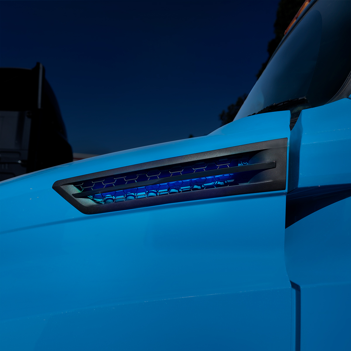 Hood Air Intake Grille With Blue LED For 2018-2024 Freightliner Cascadia 126 - Driver - Thumbnail 6