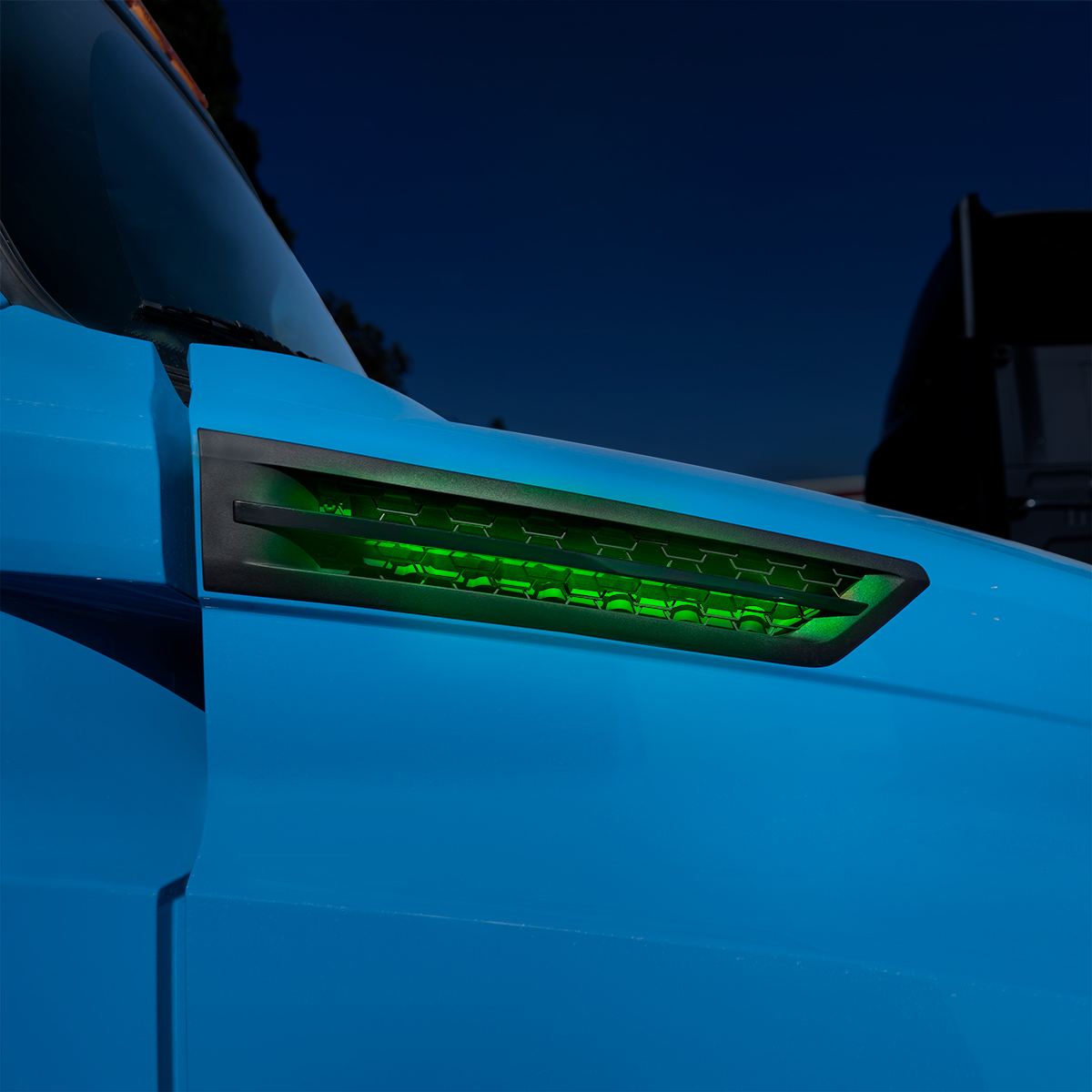 Hood Air Intake Grille With Green LED For 2018-2024 Freightliner Cascadia 126 - Passenger - Thumbnail 6