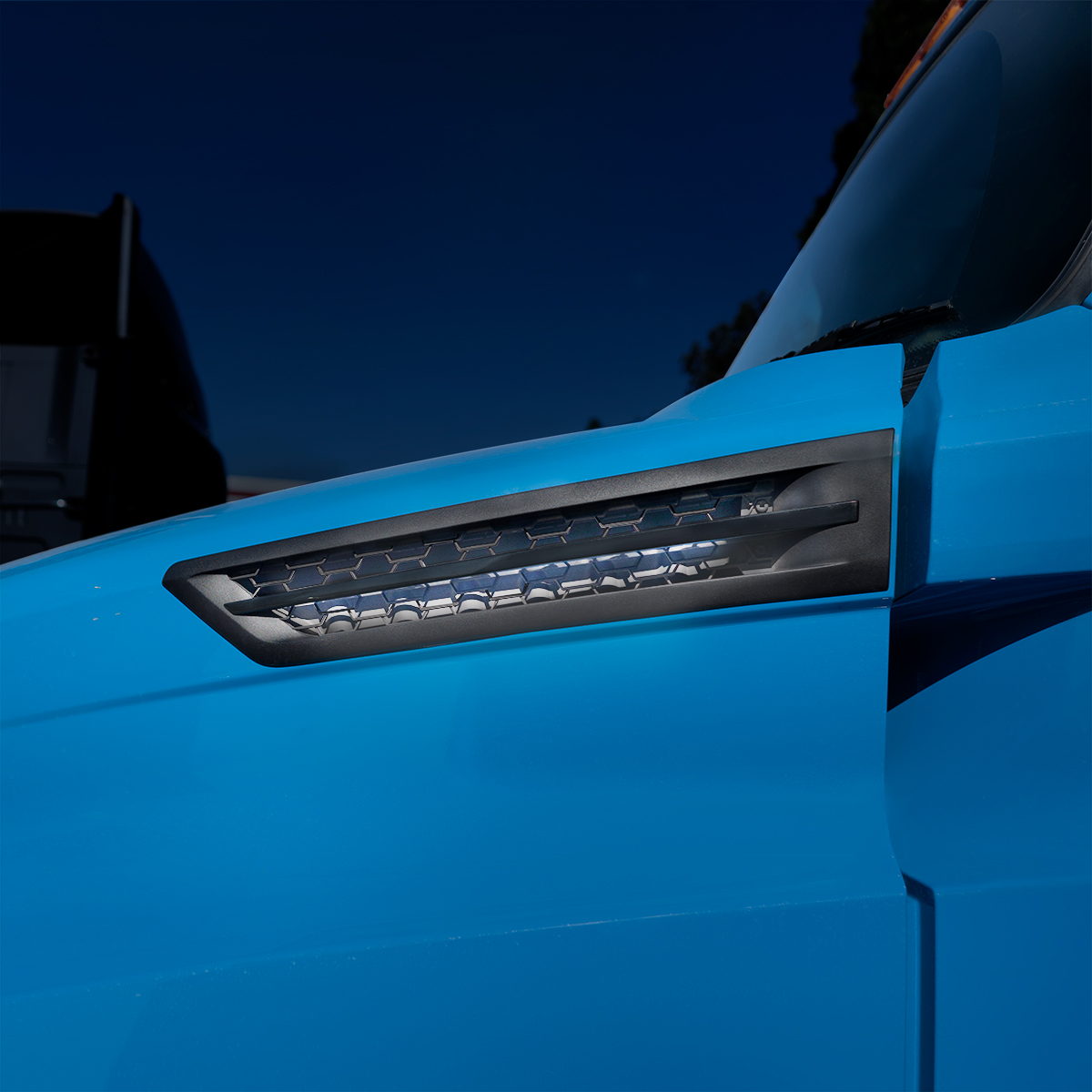 Hood Air Intake Grille With White LED For 2018-2024 Freightliner Cascadia 126 - Driver - Thumbnail 6