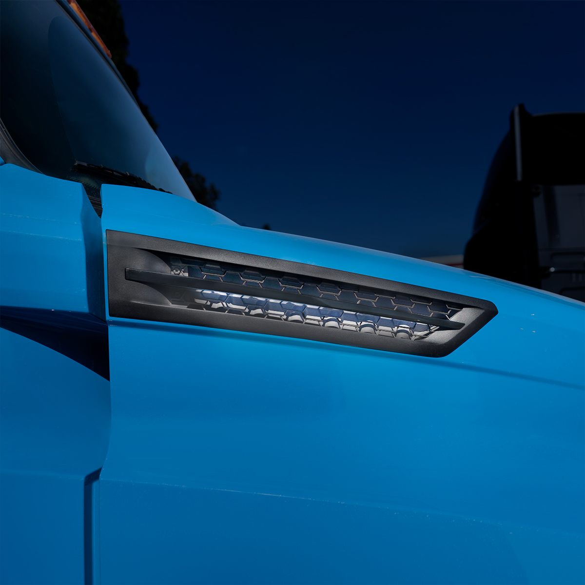 Hood Air Intake Grille With White LED For 2018-2024 Freightliner Cascadia 126 - Passenger - Thumbnail 6