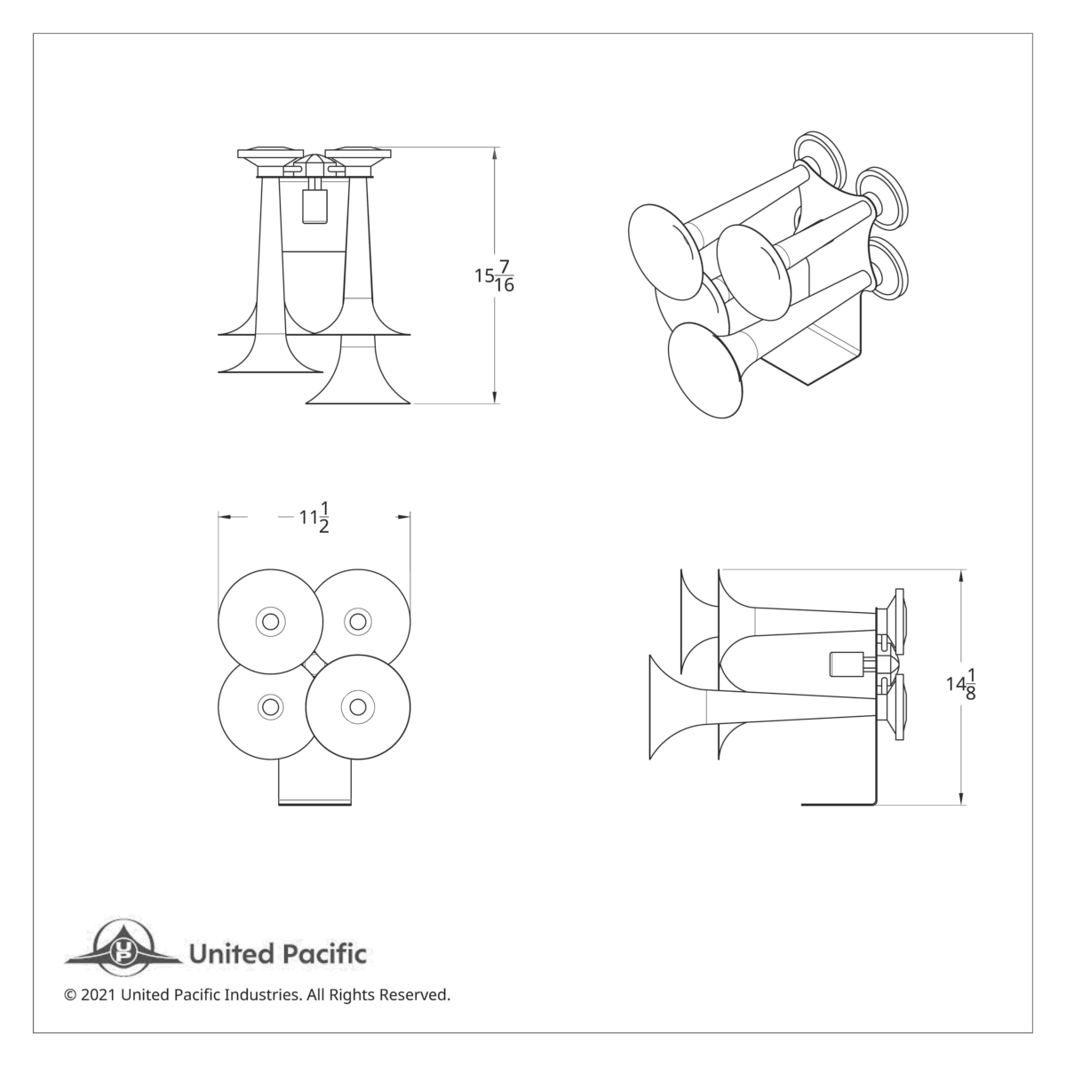 4 Trumpets Air Powered Chrome Train Horn - Thumbnail 3