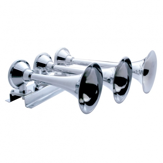 3 Trumpets Horizontal Chrome Train Horn - Left