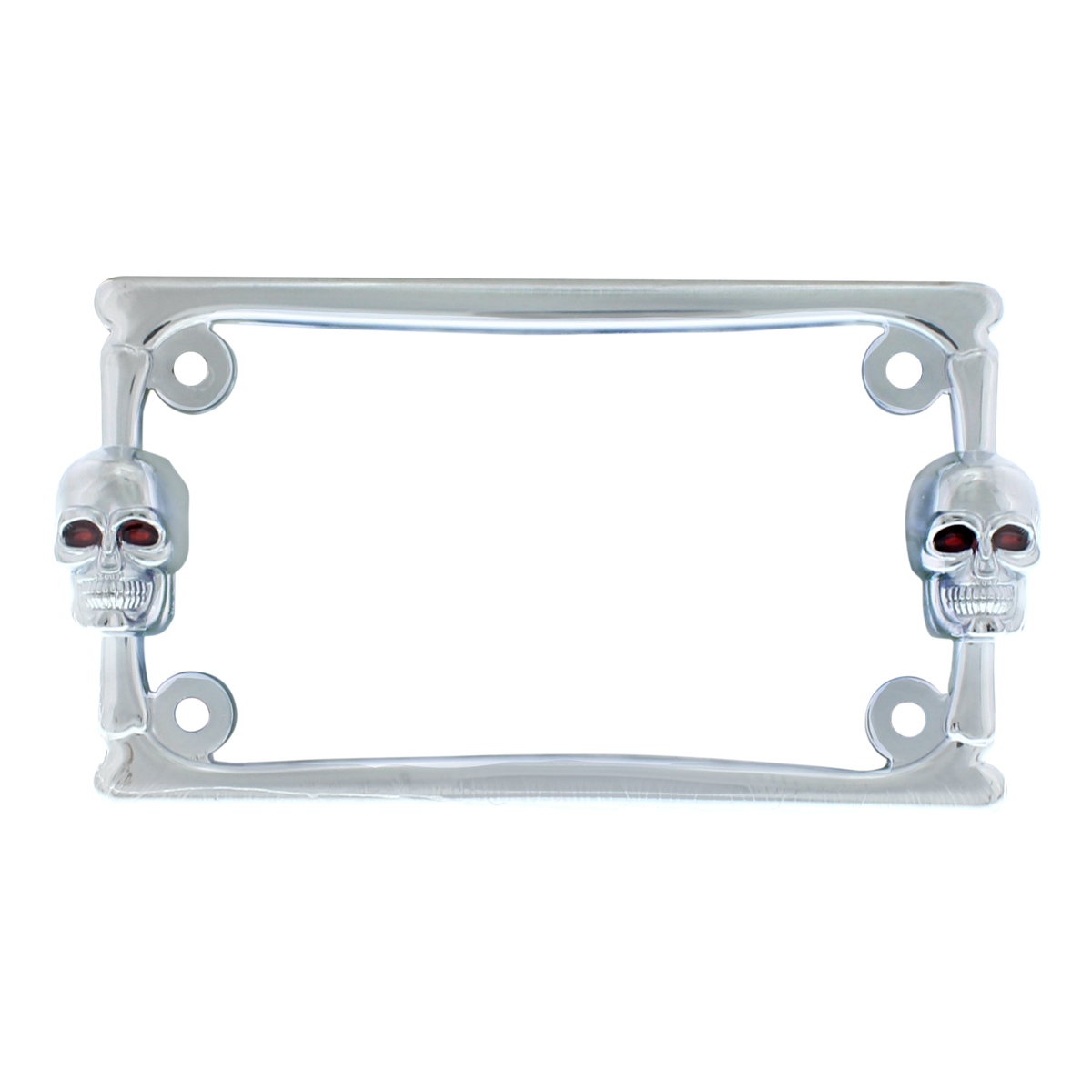 Two Skull Motorcycle License Plate Frame - Chrome - Thumbnail 2