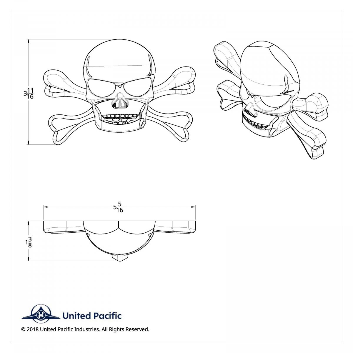 Chrome Skull Accent With Crossbones - Thumbnail 2