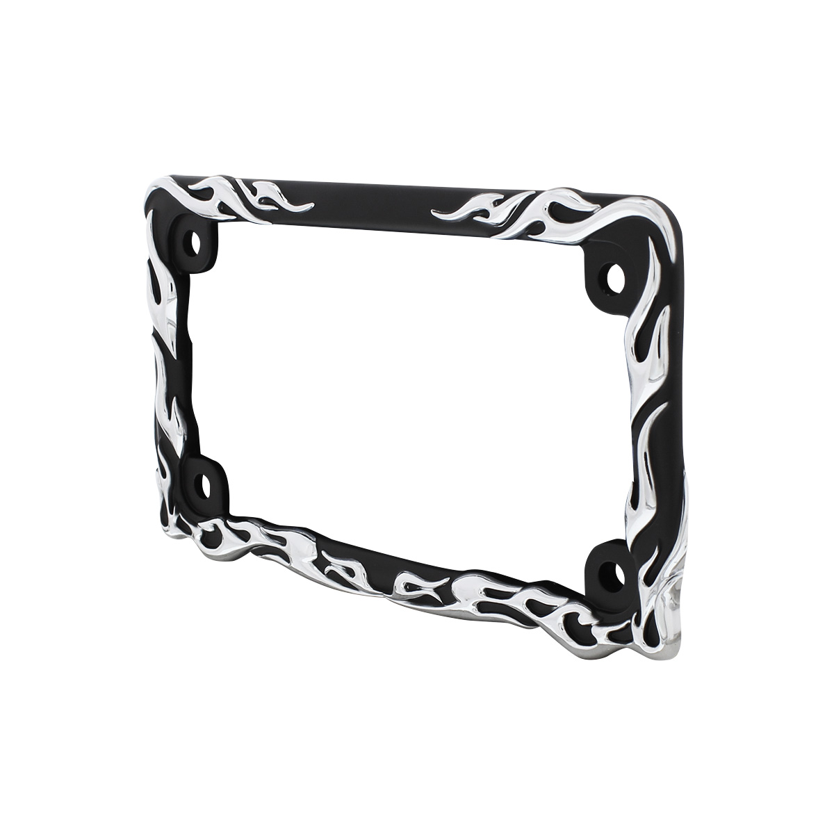 Motorcycle License Plate Frame - Chrome Flame/Black Frame - Thumbnail 3