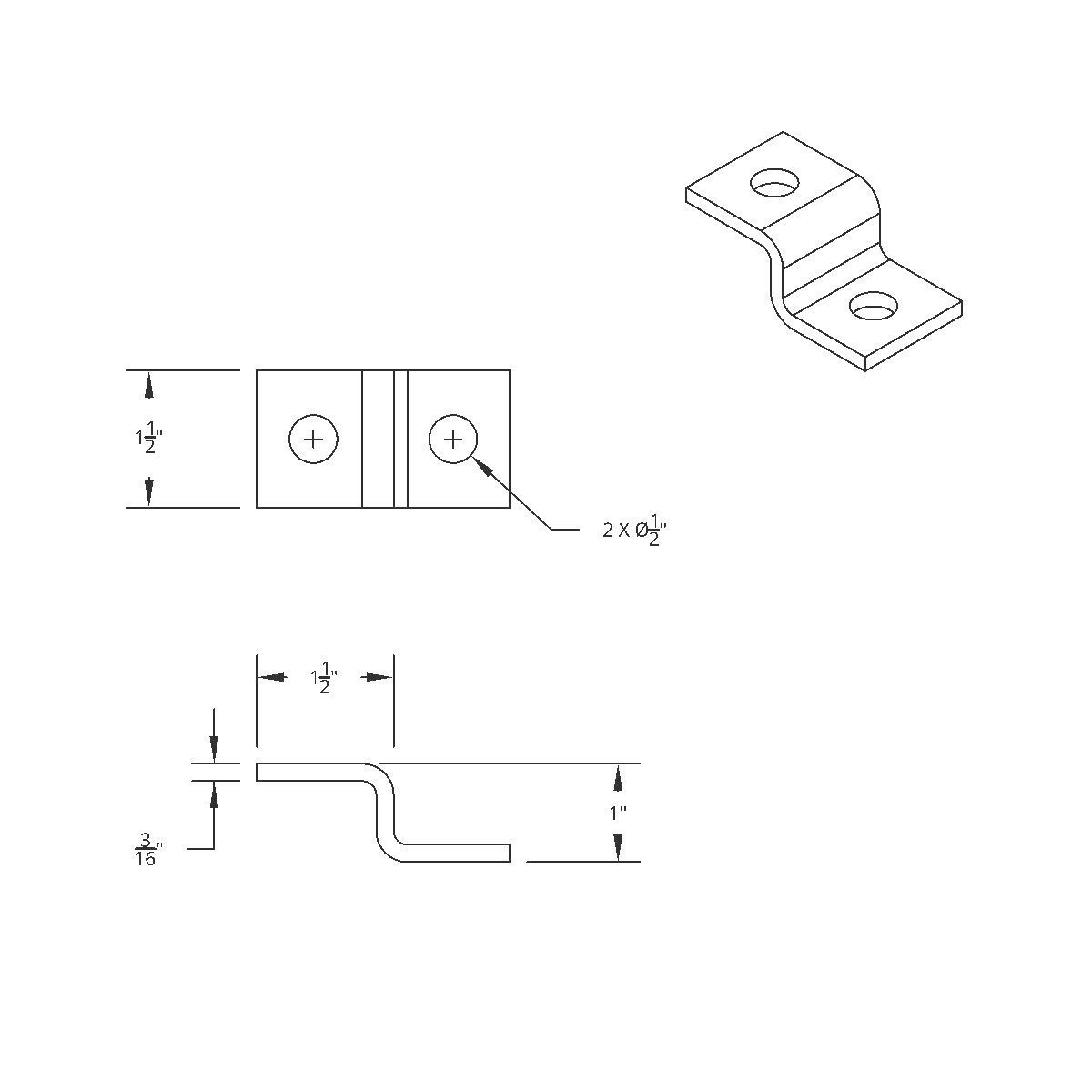 Heavy Duty "Z" Mounting Bracket - 1-1/2" x 1" x 1-1/2" - Thumbnail 2