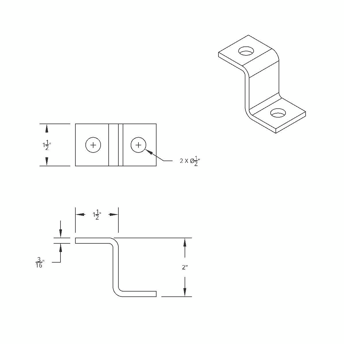 Heavy Duty "Z" Mounting Bracket - 1-1/2" x 2" x 1-1/2" - Thumbnail 2