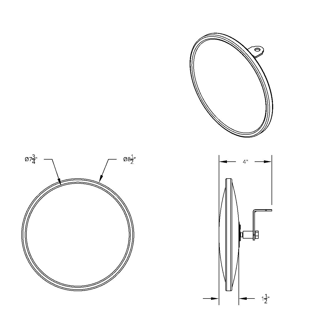8-1/2" 430 Stainless Steel Heated 320R Convex Mirror - Centered Mounting Stud - Thumbnail 9