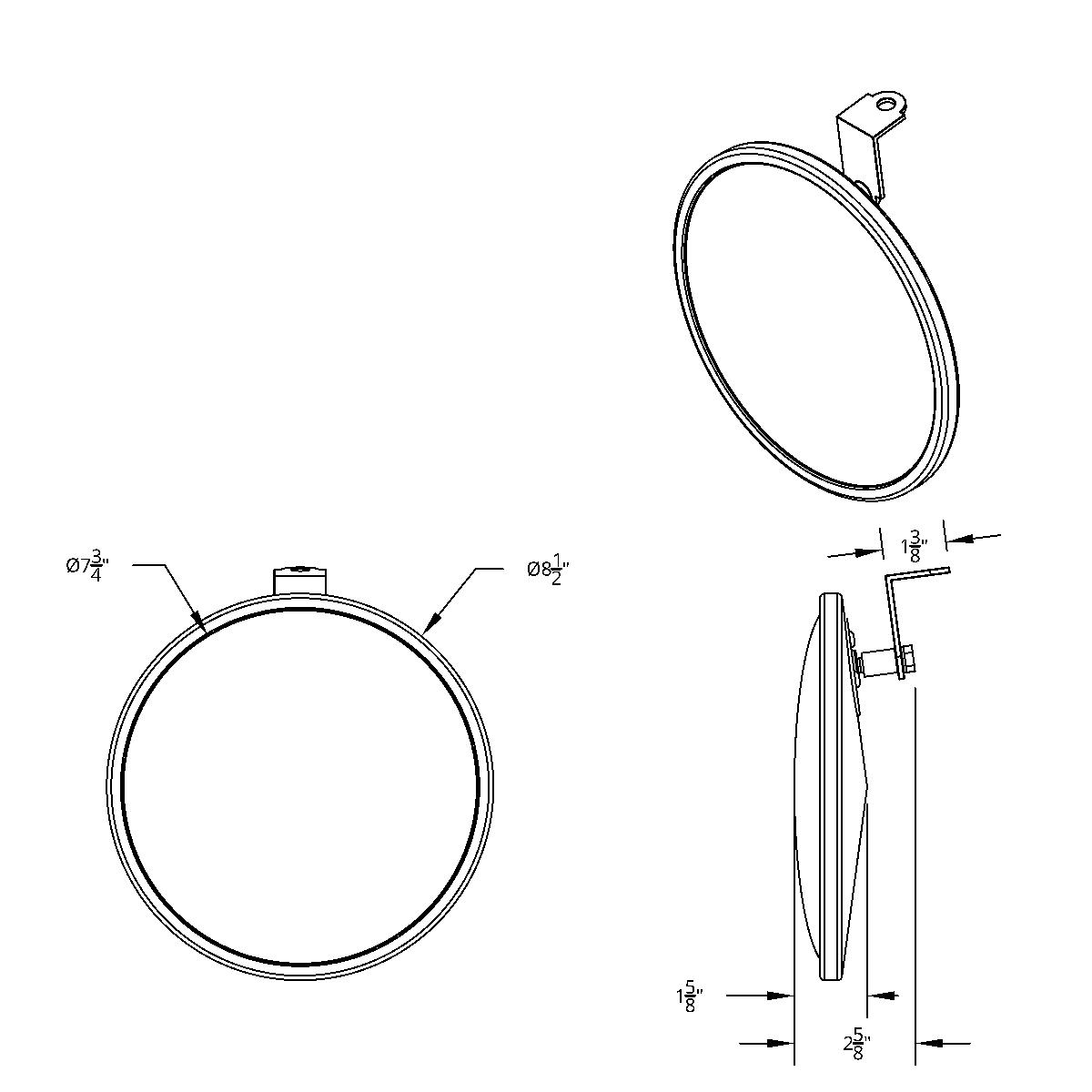 8-1/2" 430 Stainless Steel Heated 320R Convex Mirror - Offset Mounting Stud - Thumbnail 6
