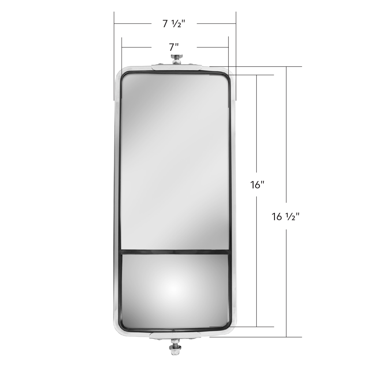 7" X 16" 430 Stainless Steel West Coast Style Mirror With Convex Lower Mirror - Non Heated - Thumbnail 7