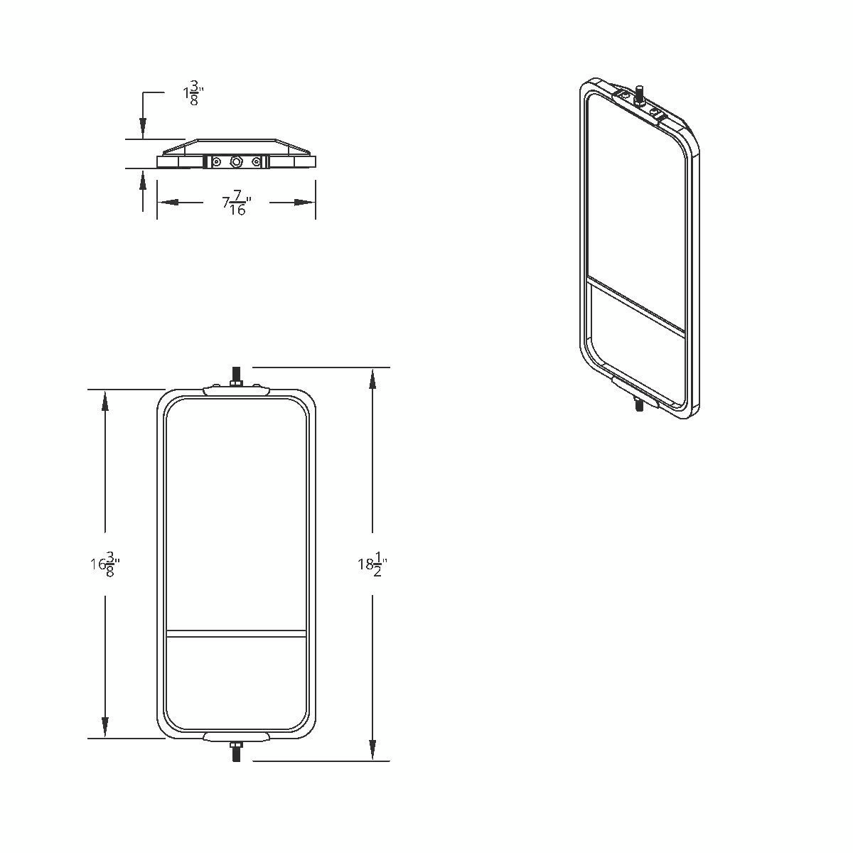 7" X 16" 430 Stainless Steel West Coast Style Mirror With Convex Lower Mirror - Non Heated - Thumbnail 8