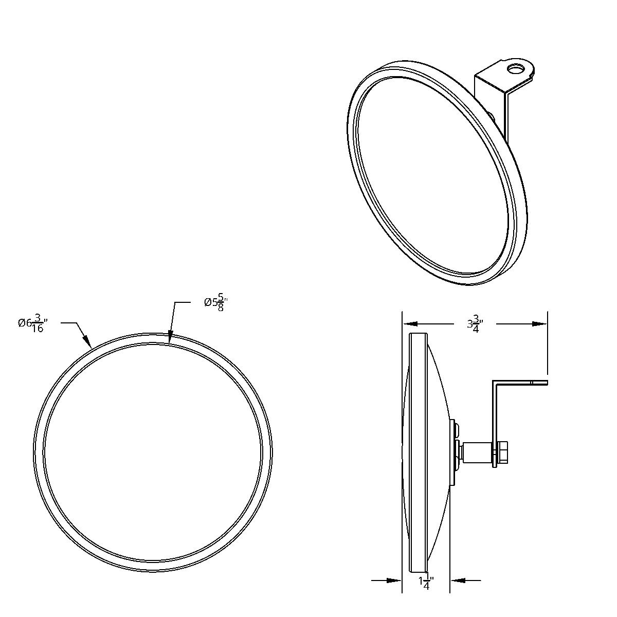 6" 430 Stainless Steel 320R Convex Mirror - Centered Mounting Stud - Thumbnail 8