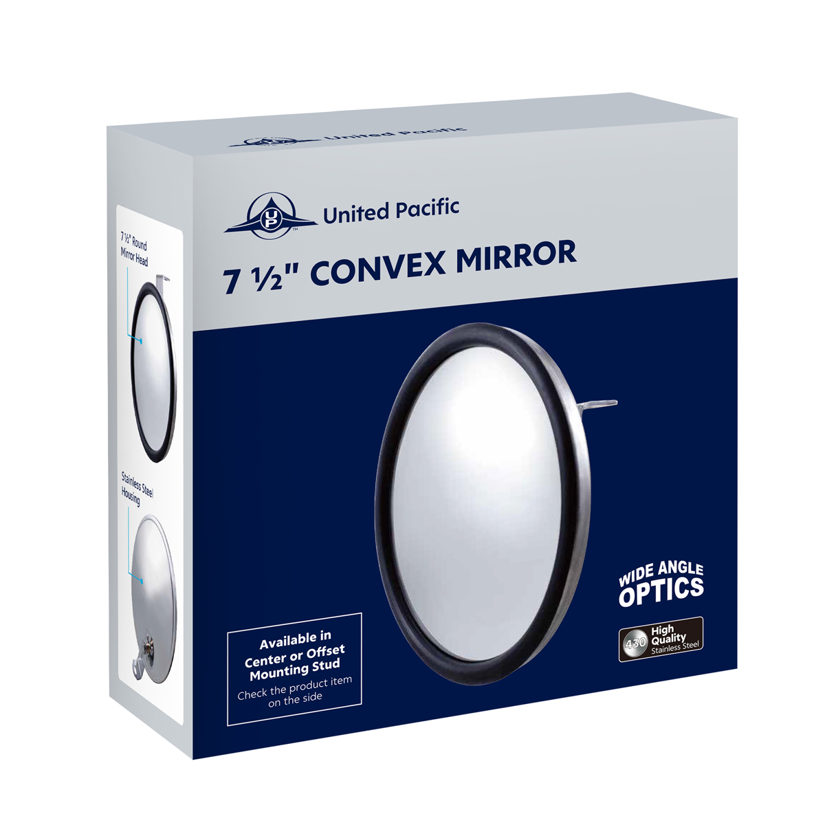 7-1/2" 430 Stainless Steel 320R Convex Mirror - Centered Mounting Stud - Thumbnail 6