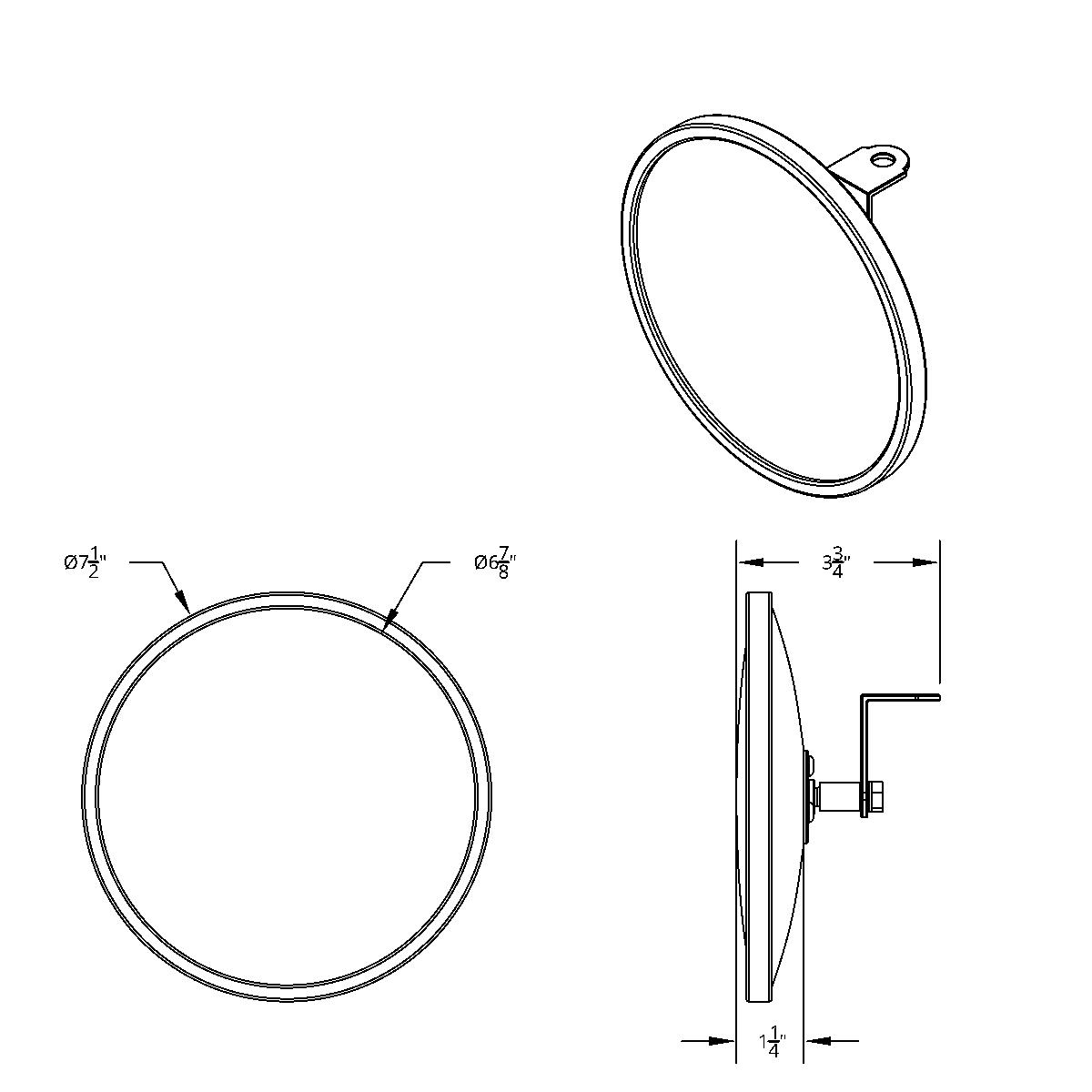 7-1/2" 430 Stainless Steel 320R Convex Mirror - Centered Mounting Stud - Thumbnail 8