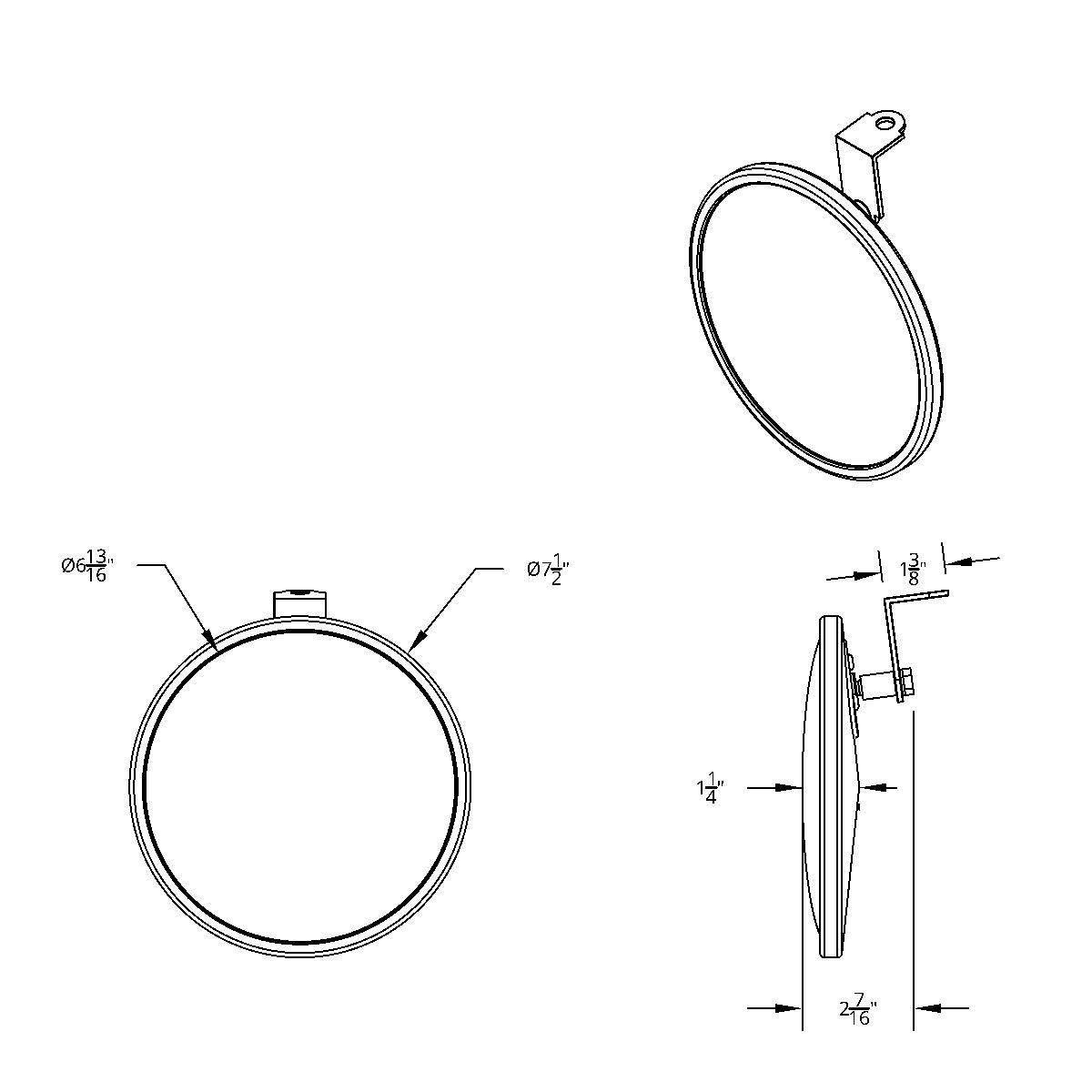 7-1/2" 430 Stainless Steel 320R Convex Mirror - Offset Mounting Stud - Thumbnail 7