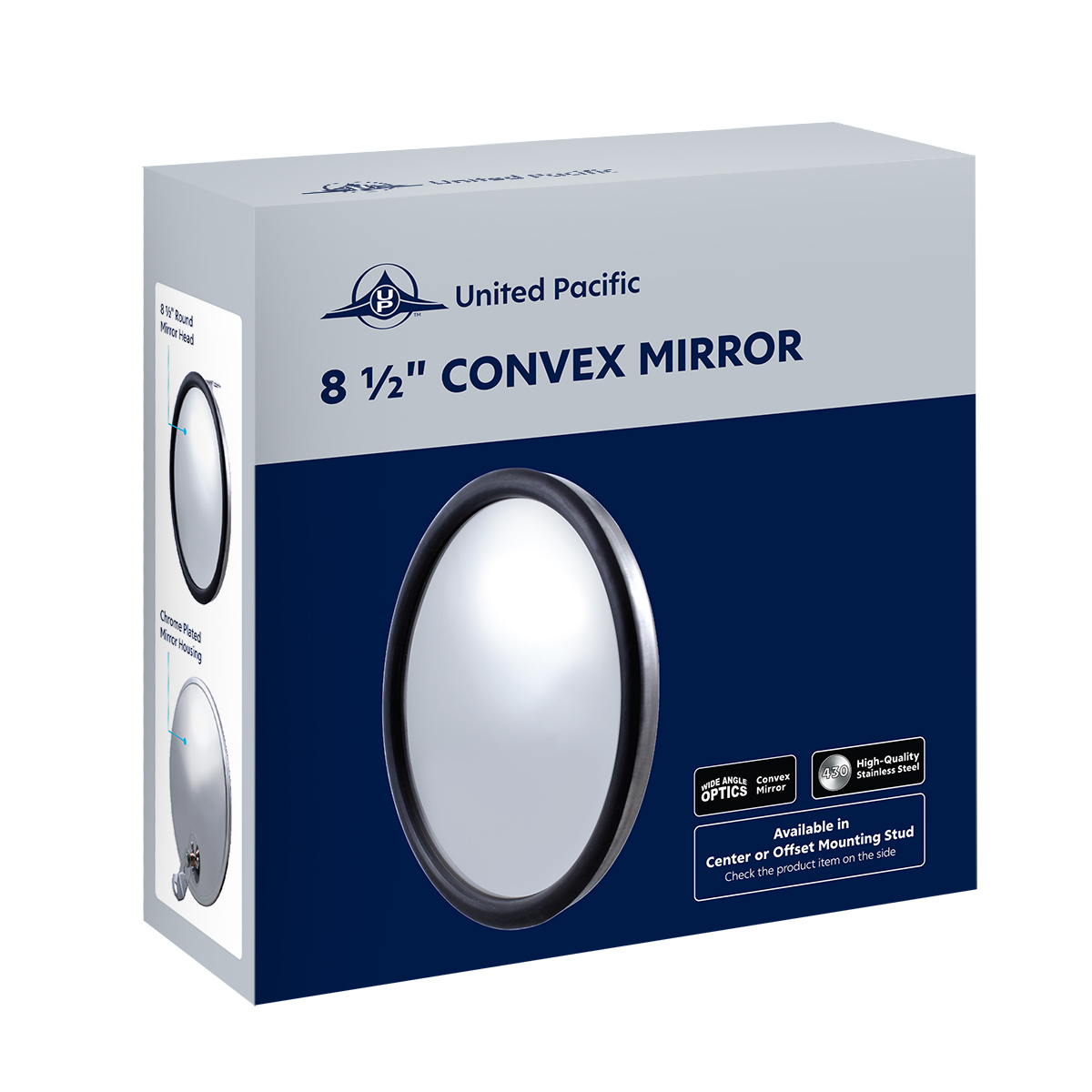 8-1/2" 430 Stainless Steel 320R Convex Mirror - Centered Mounting Stud - Thumbnail 6