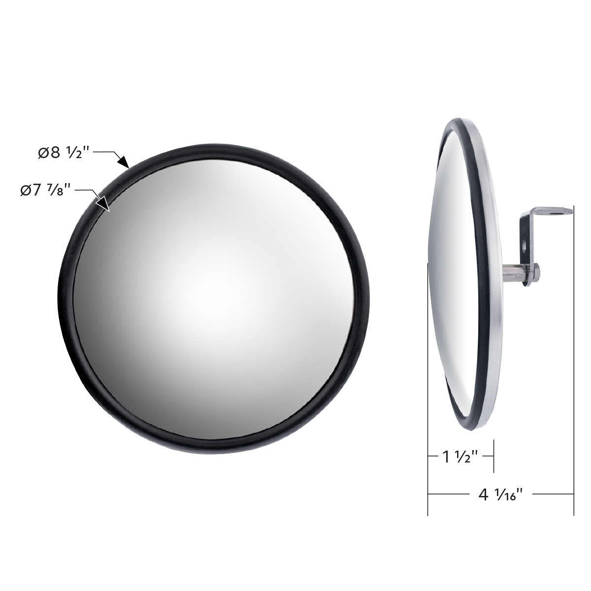 8-1/2" 430 Stainless Steel 320R Convex Mirror - Centered Mounting Stud - Thumbnail 7